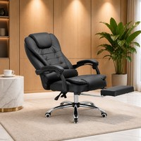 Chaise de bureau de direction à dossier haut en cuir PU noir, siège de bureau inclinable réglable