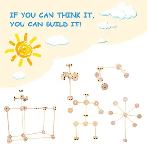 Blocchi di costruzione in legno fai-da-te Splicing creatività giocattolo Montessori educativo 60 pezzi di legno naturale Stem Tinker Toys per bambini