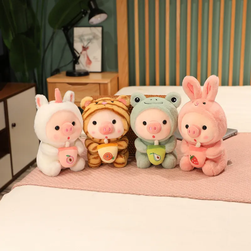 Lindo Animal Boba Tea Bubble Plush Pig Toy Kawaii Sleeping Pillow Cojín Soft Plush Pig Toy