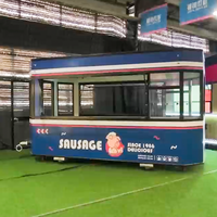 Kiosque alimentaire rétro bleu rayé avec fenêtre multi-positions, graphisme personnalisé, stand de vente de snacks de rue