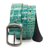 Ceinture pour homme pour jeans, ceinture personnalisée en PU vert brillant effet croco, boucle ardillon carrée en métal rétro, accessoire de taille quotidien