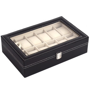 Boîte de Rangement Montres et <span class=keywords><strong>Bijoux</strong></span> en Cuir PU Noir avec Coussins en Velours, 12 Emplacements <span class=keywords><strong>pour</strong></span> Hommes et Femmes - Product Image 3