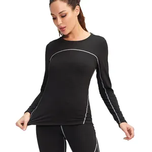 Compressão Sports Tops Equitação Camada base Mulheres Pelúcia Quente Manga Longa Camisas