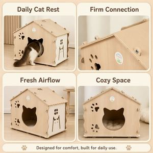 Maison pour chat en bois naturel, abri intérieur pour animaux de compagnie, jolie maison en bois pour chat pour le repos quotidien du chat - Product Image 6