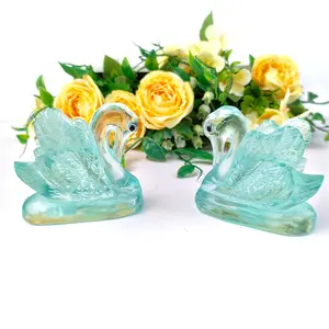 Transparent and pure ornament blue glass bowing swan souvenirs for wedding guests