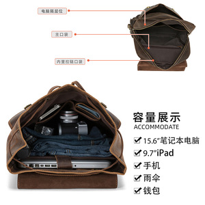 Dujiang Crazy Horse Leather <b>Backpack</b> Large Capacity Unisex Outdoor Travel <b>Backpack</b> With Computer Compartment - Product Image 3
