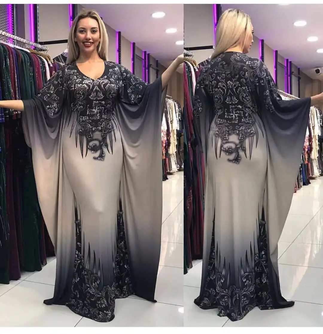 Muslim Women Oversized Printed Pattern Bat Sleeve Dress 2021 Dubai Long Kaftan Abaya High Quality Dress Factory Direct Sales