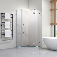 Cabine de douche en verre trempé sans cadre en forme de diamant, design personnalisé