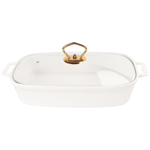 Plato Cuadrado de Porcelana Cerámica Desechable de Lujo para Calentar Arroz con Tapa de Vidrio para Fiestas - Product Image 1