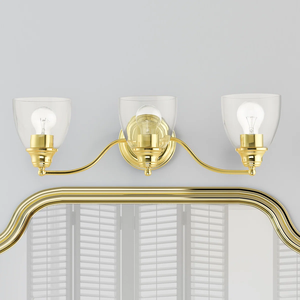 3-<strong>Light</strong> Gold Finish Iron Frame Glass Shade LED <strong>Wall</strong>-<strong>Mounted</strong> Vanity <strong>Lights</strong> for <strong>Bathroom</strong> with Dimmable Feature - Product Image 1