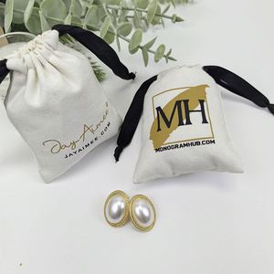 Pochette à bijoux en coton personnalisée à la mode en gros, sac à bijoux en toile, petite pochette à bijoux en toile, pochette à cordon pour cadeau - Product Image 4