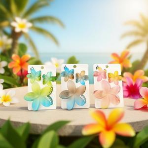 Juego de Tres Pinzas para el Cabello con Diseño de Frangipani en Gelatina Esmerilada de Dos Tonos, 2 por Color - Product Image 3