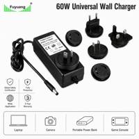 Chargeur mural universel 4,2V 12,6V 16,8V 60W, chargeur de voyage 5V 12V 19V, prises interchangeables EU UK US AU, design compact à brancher sur le mur