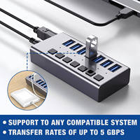 Hub USB 3.2 Gen1 5 Gbps en alliage d'aluminium HS-707MG-5G à 7 ports avec interrupteurs individuels et adaptateur 12V 2A – En stock pour PC et Mac