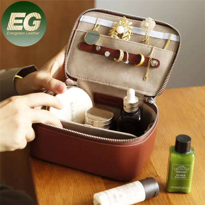 EMG6400 tas kosmetik rias grosir kualitas tinggi mewah tahan air hitam dengan ritsleting logo tas perjalanan kanvas
