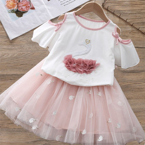 Ensembles de vêtements pour bébé fille, t-shirt brodé avec motif cygne et jupe tutu, tenues deux pièces, ensembles de vêtements pour enfants, boutique - Product Image 1