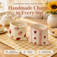 Vente en gros directe d'usine, tasse en céramique créative de 300 ml en forme de sac irrégulier, tasse à boire peinte à la main pour cadeau