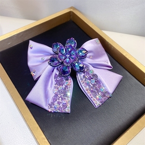 新製品クリスタルラグジュアリー女の子ヘアボウクリップソフトサテンカスタムフラワークリスタルエレガントヘアアクセサリー - Product Image 2