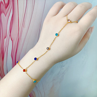 Gelang cincin jari kreatif mode perhiasan baja tahan karat lapisan emas 18K gelang tangan gabungan zirkon berwarna