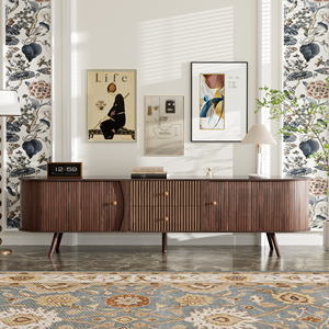 70 Inch Mid Century Modern Wood TV Stand for 80 Inch TVs Living Room Furniture with Adjustable Storage Shelves - Product Image 1