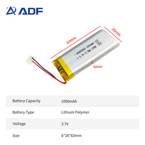 Kích thước nhỏ 602663 <span class=keywords><strong>Lithium</strong></span> Polymer Ion pin <span class=keywords><strong>3.7V</strong></span> 1000mAh Pouch LiPo pin - Product Image 4