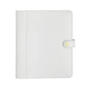 Agenda à 6 anneaux personnalisé, grand carnet de notes en cuir blanc