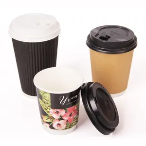 Vasos de papel desechables de doble pared para café caliente y té, con revestimiento de PLA Compostable, respetuosos con el medio ambiente, 100%, venta al por mayor