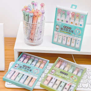 ปากกาเน้นข้อความ6สีลายแมวการ์ตูนน่ารักๆชุดปากกามาร์กเกอร์ปลายเฉียง - Product Image 4