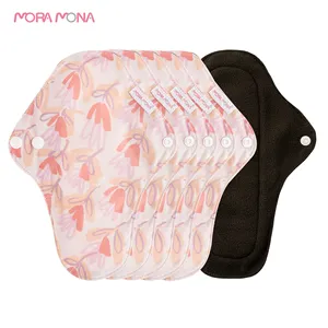 Moramona Reusable Bamboo Charcoal Menstrual Pads Washable Panty Liner Regular And Heavy Flow 5 pcs Pack