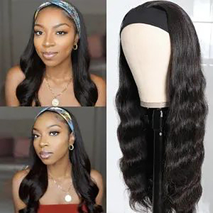 Peluca <span class=keywords><strong>de</strong></span> pelo Remy virgen alineada con cutícula barata <span class=keywords><strong>de</strong></span> Apple Girl con diadema, peluca India cruda con ondas corporales negras para mujer - Product Image 4