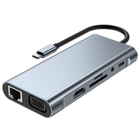 Hub Tipe C 11-in-1 kualitas tinggi ke 4K HDMI VGA RJ45 Port Audio SD TF 3.5 PD USB 3.0 untuk MacBook ChromeBook