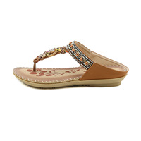 Sandales de plage pour femmes à imprimé floral vintage, bordure cousue à la main, semelle antidérapante, style bohème, sandales décontractées pour femmes en plein air