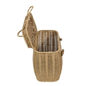 Panier de rangement de bureau intérieur en faux rotin sur mesure, tressé densément avec poignée, couvercle et boucle en corne, pour cuisine et salle de bain - Product Image 2