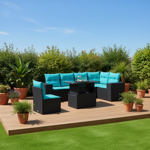 Set Divano da Esterno in Rattan 7 Pezzi Nero con Cuscini per Giardino e Terrazza - Product Image 2