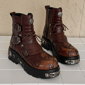 Botas de Plataforma para Hombre de Estilo Punk Vintage, Botas de Moda con Suela Gruesa, Disponibles en Stock, Admite Logotipo y Patrón Personalizados - Product Image 6