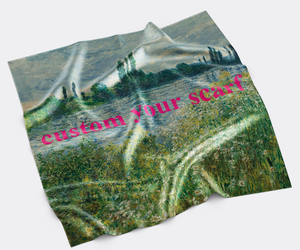 100% véritable soie carré écharpe roulé à <span class=keywords><strong>la</strong></span> main impression numérique châle Wrap élégant femmes automne Claude Monet lac marguerite <span class=keywords><strong>prairie</strong></span> - Product Image 1