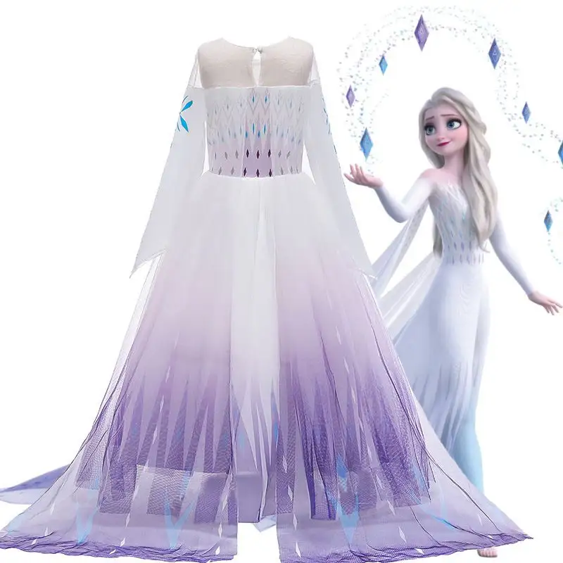 Hot Selling Girls Elsa Princess Floor Length Dress Snow queen 2 Elsa Anna Princess Costume Halloween girl princess dresses