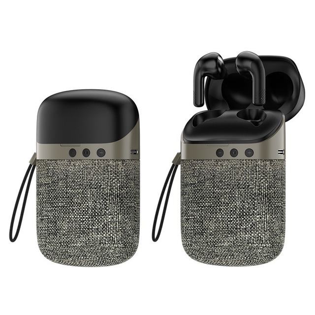 TWS BT Earphone Speaker 2-in-1, Noise Cancelling, Mini Wireless Portable Fabric Design