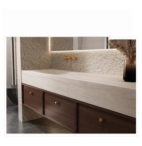 Medieval style slate hot-bent integrated basin solid wood bathroom cabinet hand washbasin washstand bathroom - Product Image 5