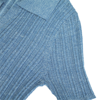 Großhandel Benutzerdefiniertes Logo Blauer Sommer Lässiger Kurzarm-Pullover mit Polokragen Leichter Slim-Fit Gerippter Leinen-Strickpullover für Damen