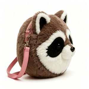 Bolso bandolera de peluche de mapache personalizado, bolso de peluche con cabeza de mapache, lindo bolso de hombro de peluche de mapache, bolso de peluche con cremallera en forma de animal - Product Image 3