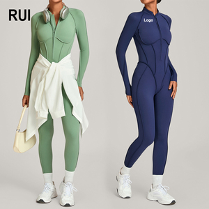 RUIQUWIN OEM Mono de yoga de manga corta para mujer, sin costuras, con cuello alto, para gimnasio, fitness, entrenamiento, de secado rápido - Product Image 1
