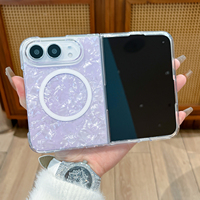 Coque de téléphone rigide en PC à motif coquillage de luxe pour iPhone Duo, protection magnétique pliable pour objectif, antichoc, vente en gros