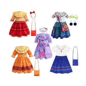 नई डिजाइन Encanto Cosplay इसाबेला Mirabel आकर्षण पोशाक चश्मा बाली लड़की राजकुमारी पोशाक बच्चों के फैंसी ड्रेस कार्निवल पार्टी
