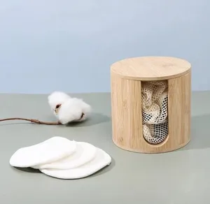 custom bathroom designer container facial tissue storage dispenser box cotton pads holder bamboo round decoration with cover