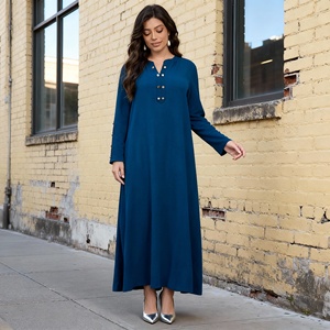 High Quality Luxury Solid Color Polyester Modest <b>Abaya</b> Dress for Muslim Women Custom Wholesale - Product Image 3