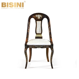 Fauteuil <span class=keywords><strong>de</strong></span> salle à manger vintage <span class=keywords><strong>de</strong></span> luxe <span class=keywords><strong>de</strong></span> style villa italienne, mosaïque florale artisanale en nacre, <span class=keywords><strong>chaise</strong></span> <span class=keywords><strong>de</strong></span> salle à manger rembourrée en tissu blanc doux - Product Image 2
