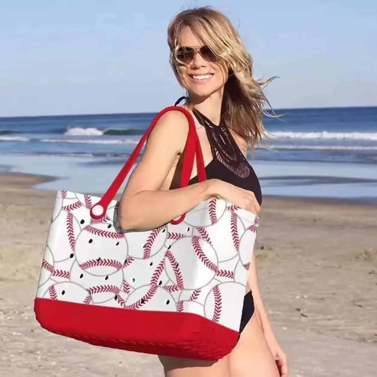 주문 제작 디자이너 xl 야구 보그 비치 가방 여름 EVA 방수 고무 실리콘 야구 인쇄 핸드백 보그 가방