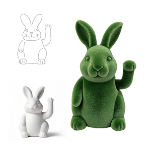 Custom Wave Hand Statue Lucky cat Shape Rabbit Resin Ornament Fortune cat Shape Bunny Sculpture for Easter Home Decoration