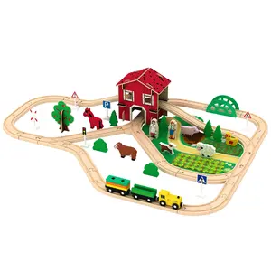 2022 Wooden Toys Train Track Set Railway Arm Wooden Train Set 2 Buyers Wooden Farm Train Set For Kids